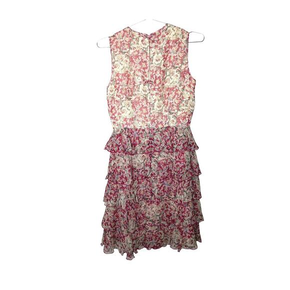 Anna Sui Size 4 Silk Pink Floral Sleeveless Tiered Ruffle Dress Boho Party” - Picture 3 of 13